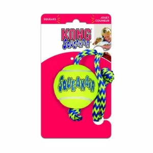 KONG Airdog Squeaker Balls with Rope סקוויקר כדור צהוב + חוט צעצוע לכלב קונג